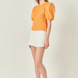 Asymmetrical Smocked Puff Sleeve Top