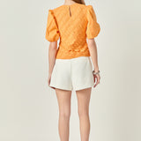 Asymmetrical Smocked Puff Sleeve Top