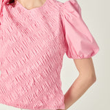 Asymmetrical Smocked Puff Sleeve Top