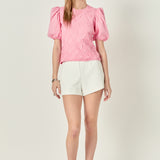 Asymmetrical Smocked Puff Sleeve Top