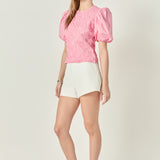 Asymmetrical Smocked Puff Sleeve Top