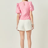 Asymmetrical Smocked Puff Sleeve Top