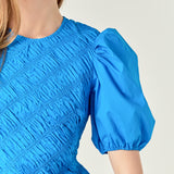 Asymmetrical Smocked Puff Sleeve Top