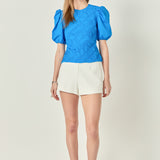 Asymmetrical Smocked Puff Sleeve Top