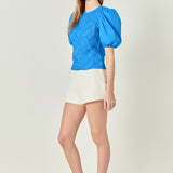Asymmetrical Smocked Puff Sleeve Top