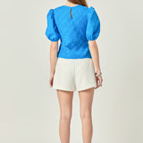 Asymmetrical Smocked Puff Sleeve Top