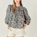 Floral Print Pintuck Detail Top