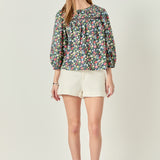 Floral Print Pintuck Detail Top