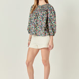 Floral Print Pintuck Detail Top