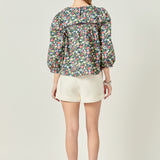 Floral Print Pintuck Detail Top
