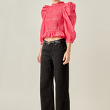 Smocking Detail Puff Sleeve Poplin Blouse