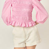 Smocking Detail Poplin Blouse