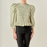 Smocking Detail Puff Sleeve Poplin Blouse
