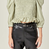Smocking Detail Puff Sleeve Poplin Blouse