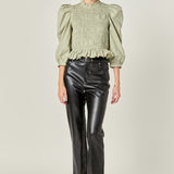 Smocking Detail Puff Sleeve Poplin Blouse