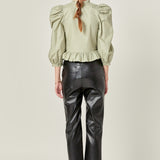 Smocking Detail Puff Sleeve Poplin Blouse