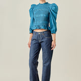 Smocking Detail Puff Sleeve Poplin Blouse