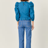 Smocking Detail Puff Sleeve Poplin Blouse