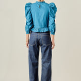 Smocking Detail Puff Sleeve Poplin Blouse
