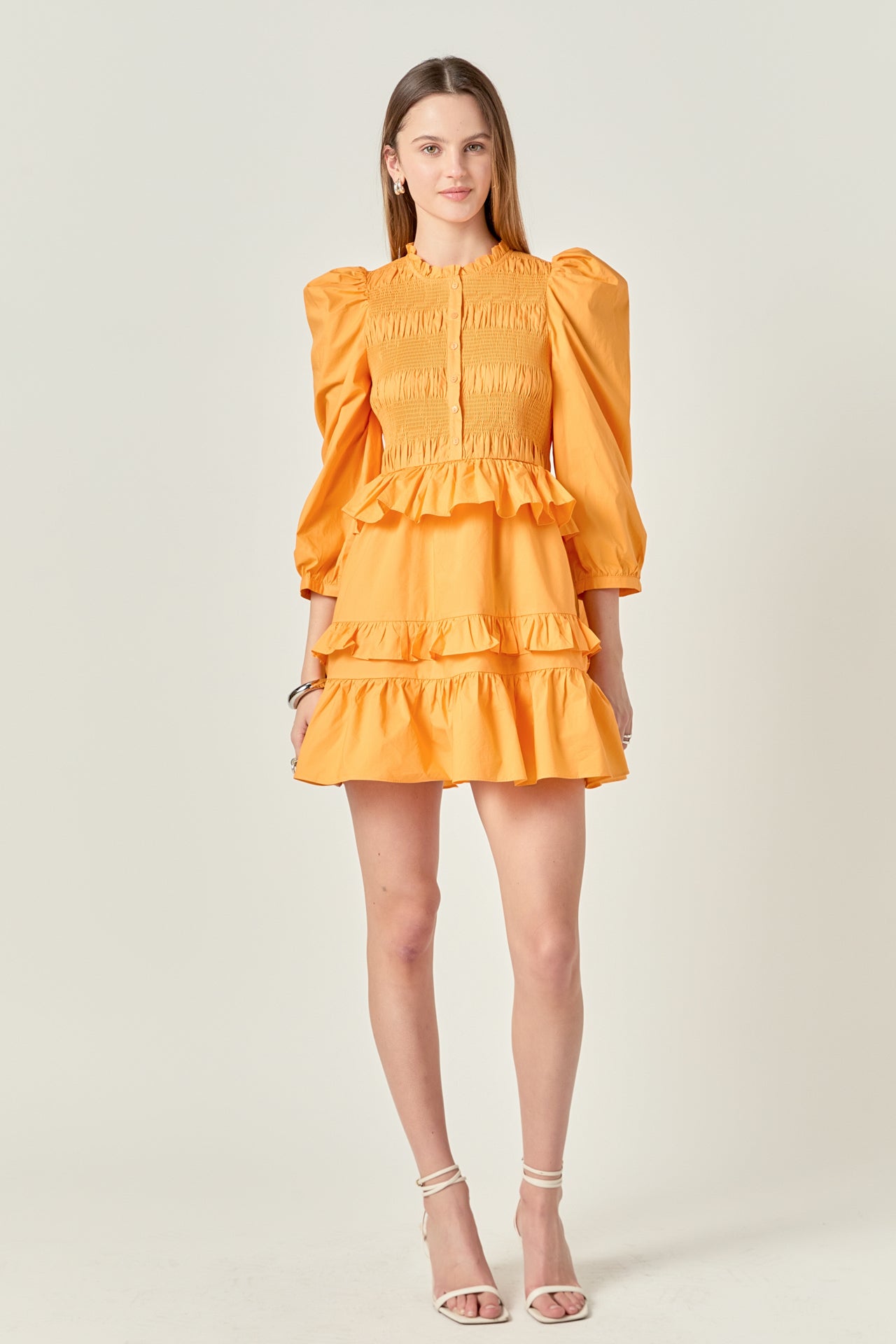 Smocking Detail Mini Dress
