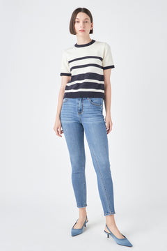 Stripe Short Sleeve Knit Top