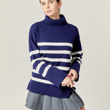 Turtle Neck Stripe Sweater in Navy