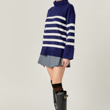 Turtle Neck Stripe Sweater in Navy