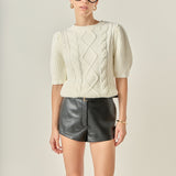 Puff Sleeve Cable Knit Sweater