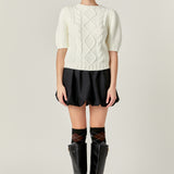 Puff Sleeve Cable Knit Sweater