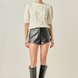 Puff Sleeve Cable Knit Sweater