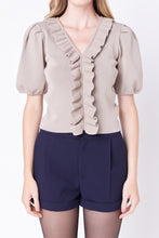 Load image into Gallery viewer, Ruffled Puff Sleeve Knit Top
