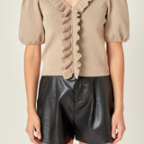 Ruffled Puff Sleeve Knit Top