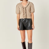 Ruffled Puff Sleeve Knit Top