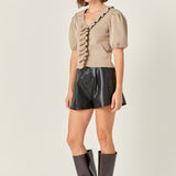 Ruffled Puff Sleeve Knit Top