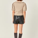 Ruffled Puff Sleeve Knit Top