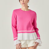 Mixed Media Pleated Knit Top