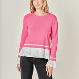Mixed Media Pleated Knit Top