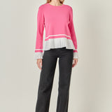 Mixed Media Pleated Knit Top