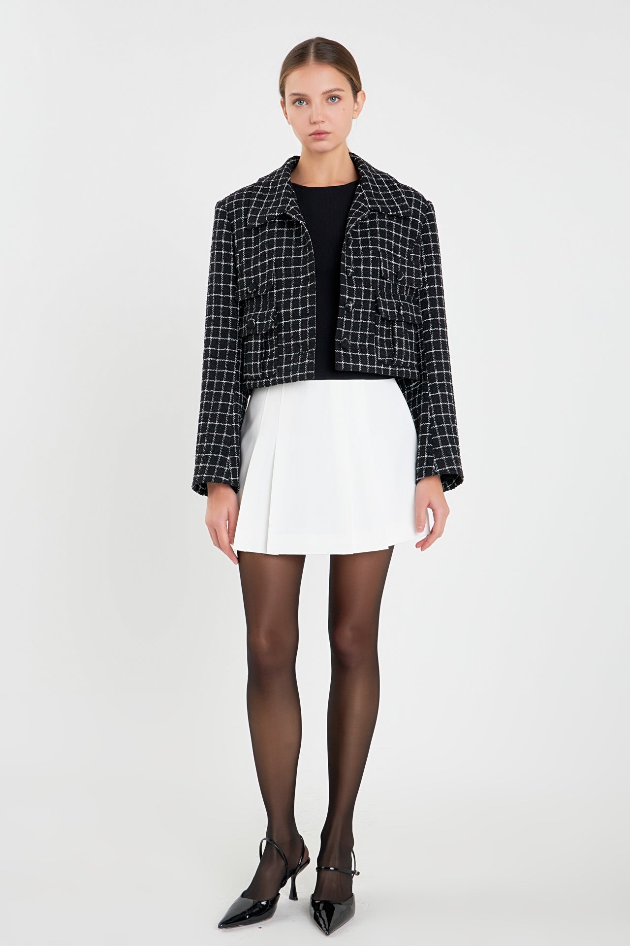 Zara black and white tweed cheap jacket