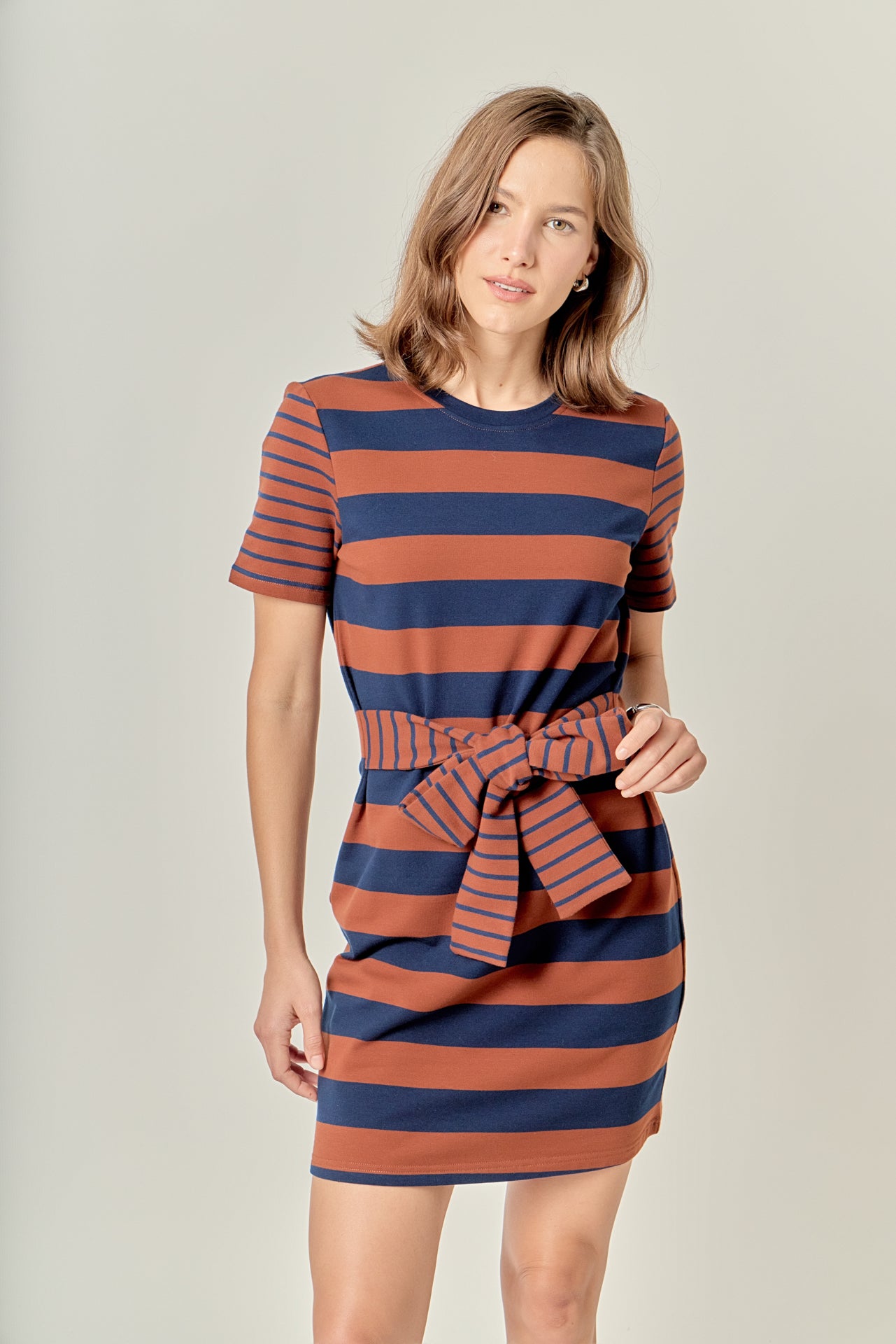 English Factory - Contrast Stripe Knit Mini Dress BROWN/NAVY / M English Factory - Contrast Stripe Knit Mini Dress BROWN/NAVY / M