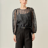 Plaid Organza Long Sleeve Top
