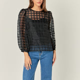 Plaid Organza Long Sleeve Top