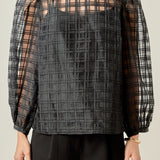 Plaid Organza Long Sleeve Top