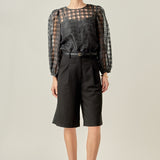 Plaid Organza Long Sleeve Top