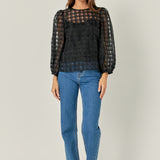 Plaid Organza Long Sleeve Top
