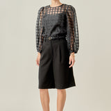 Plaid Organza Long Sleeve Top