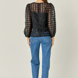 Plaid Organza Long Sleeve Top