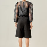 Plaid Organza Long Sleeve Top