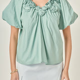 Flower Neckline Puff Sleeve Top
