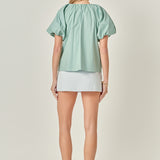 Flower Neckline Puff Sleeve Top